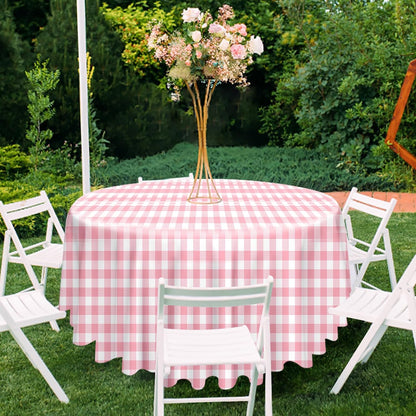2 Pack Pink Gingham Tablecloth Round 84 x 84 Inch Round Plastic Checkered Table Cloth Disposable Plaid Table Cover for Picnic Party Birthday Wedding Baby Shower Circle Pink Tablecloth