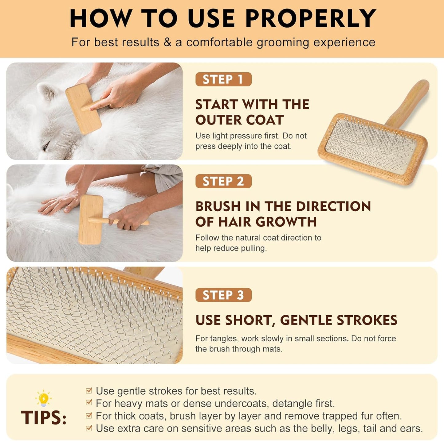Dog Slicker Brush for Shedding & Grooming - Professional Dog Brush and Cat Brush with Coated Tips & Air-Cushion Design, Deshedding Tool Removes Undercoat Tangles & Loose Fur for Long/Short Hair Pets