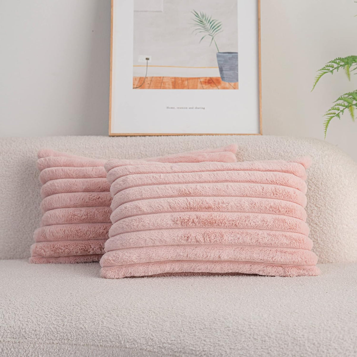 Pack of 2,Double-Sided Faux Fur Plush Decorative Throw Pillow Covers Fuzzy Striped Soft Pillowcase Cushion Covers for Sofa Couch Bedroom