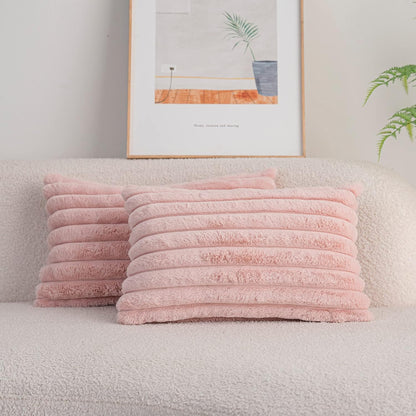 Pack of 2,Double-Sided Faux Fur Plush Decorative Throw Pillow Covers Fuzzy Striped Soft Pillowcase Cushion Covers for Sofa Couch Bedroom