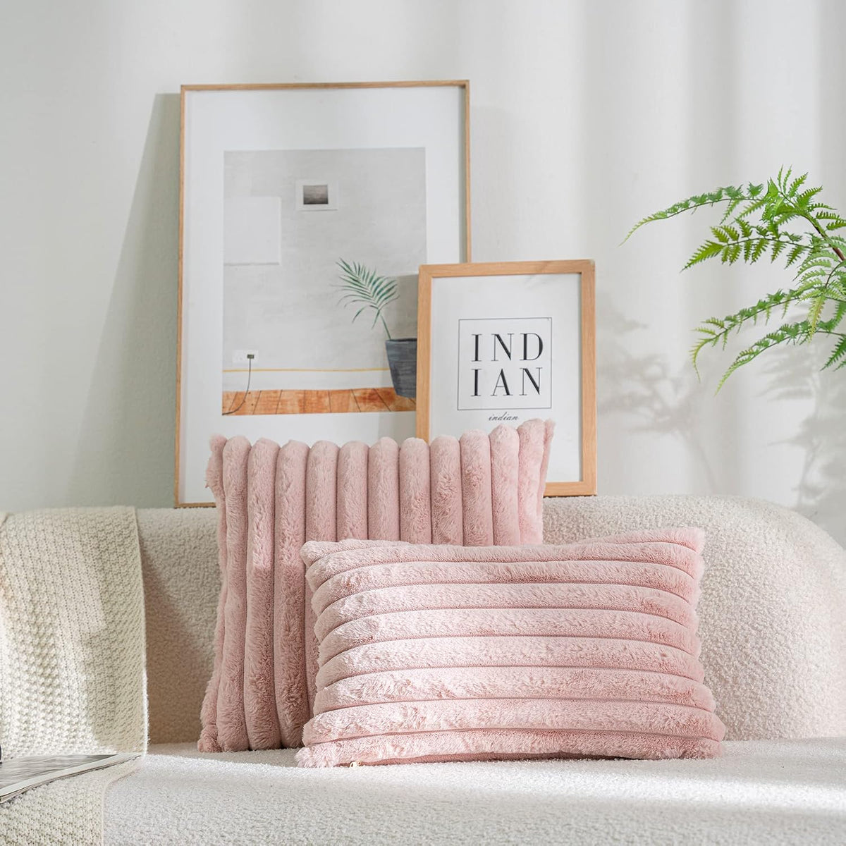 Pack of 2,Double-Sided Faux Fur Plush Decorative Throw Pillow Covers Fuzzy Striped Soft Pillowcase Cushion Covers for Sofa Couch Bedroom