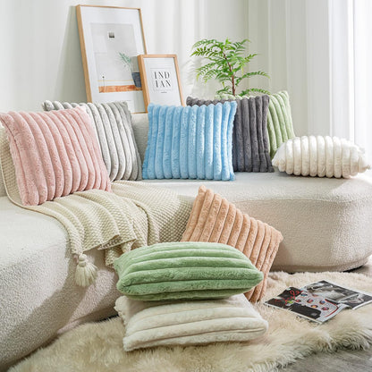 Pack of 2,Double-Sided Faux Fur Plush Decorative Throw Pillow Covers Fuzzy Striped Soft Pillowcase Cushion Covers for Sofa Couch Bedroom