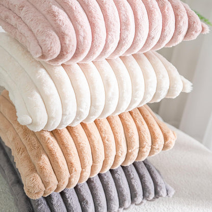 Pack of 2,Double-Sided Faux Fur Plush Decorative Throw Pillow Covers Fuzzy Striped Soft Pillowcase Cushion Covers for Sofa Couch Bedroom