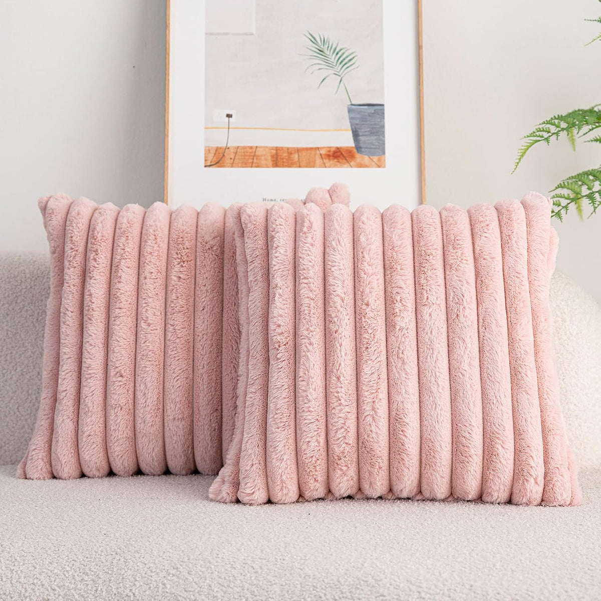 Pack of 2,Double-Sided Faux Fur Plush Decorative Throw Pillow Covers Fuzzy Striped Soft Pillowcase Cushion Covers for Sofa Couch Bedroom