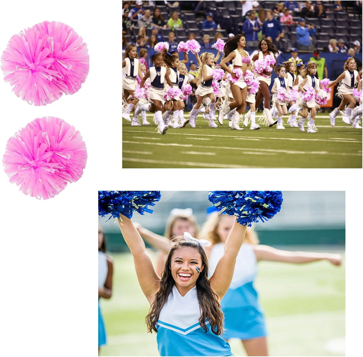 2 Pack Cheerleading Pom Poms with Baton Handle Rainbow Colorful Cheer Pom Poms for Sports Team Spirit Cheering Kids Adults