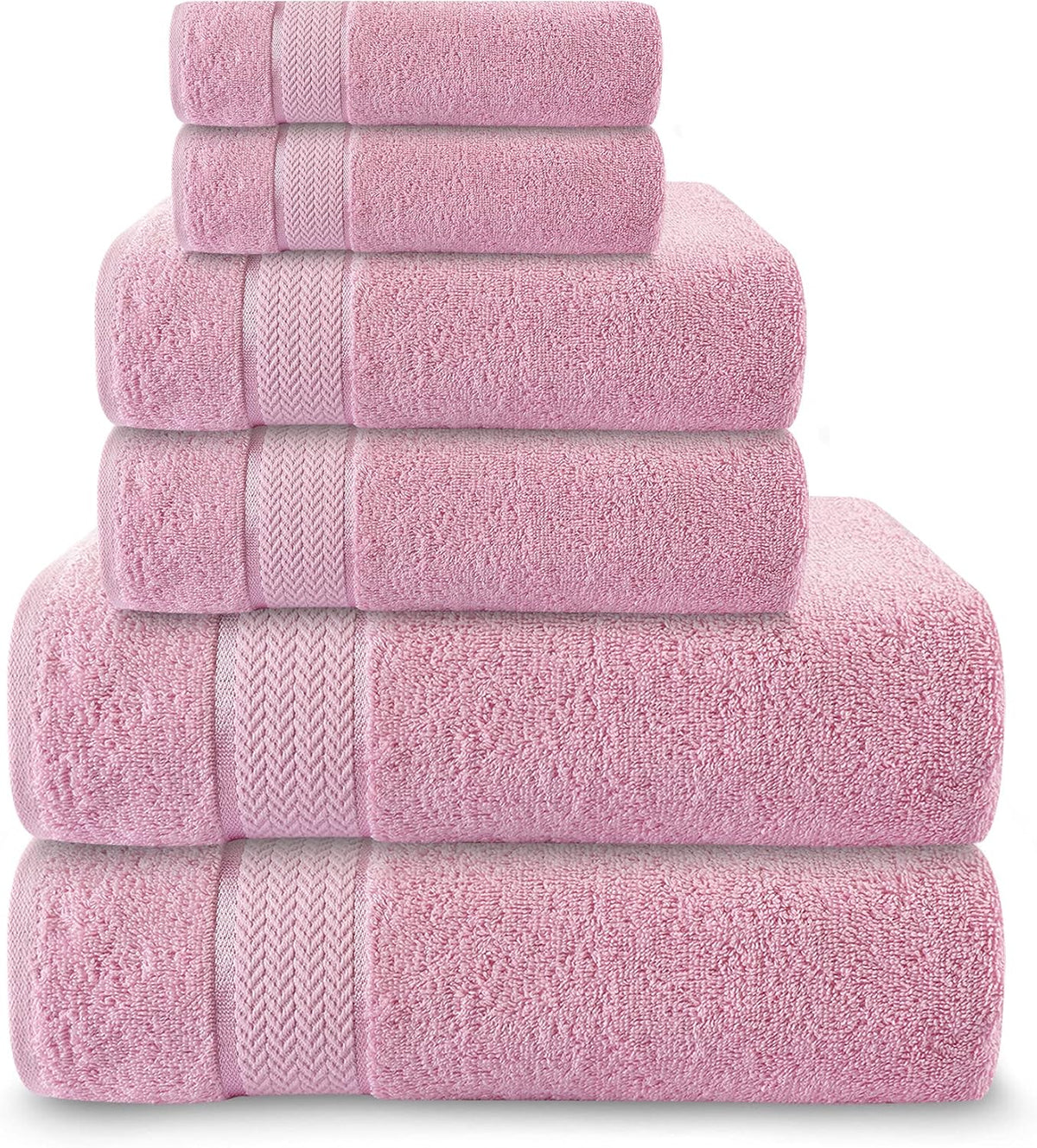 6 Piece Bath Towel Set, 2 Bath, 2 Hand, 2 Washcloths, Pink