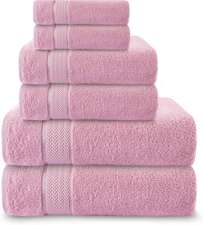 6 Piece Bath Towel Set, 2 Bath, 2 Hand, 2 Washcloths, Pink