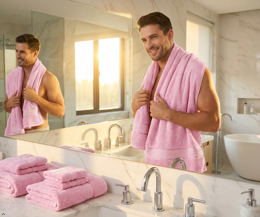 6 Piece Bath Towel Set, 2 Bath, 2 Hand, 2 Washcloths, Pink