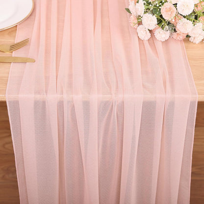 10FT Peach Pink Chiffon Table Runner 30x120 Inches Boho Rustic Sheer Fabric Table Runner for Wedding DecorBridal Shower Birthday Party Decorations