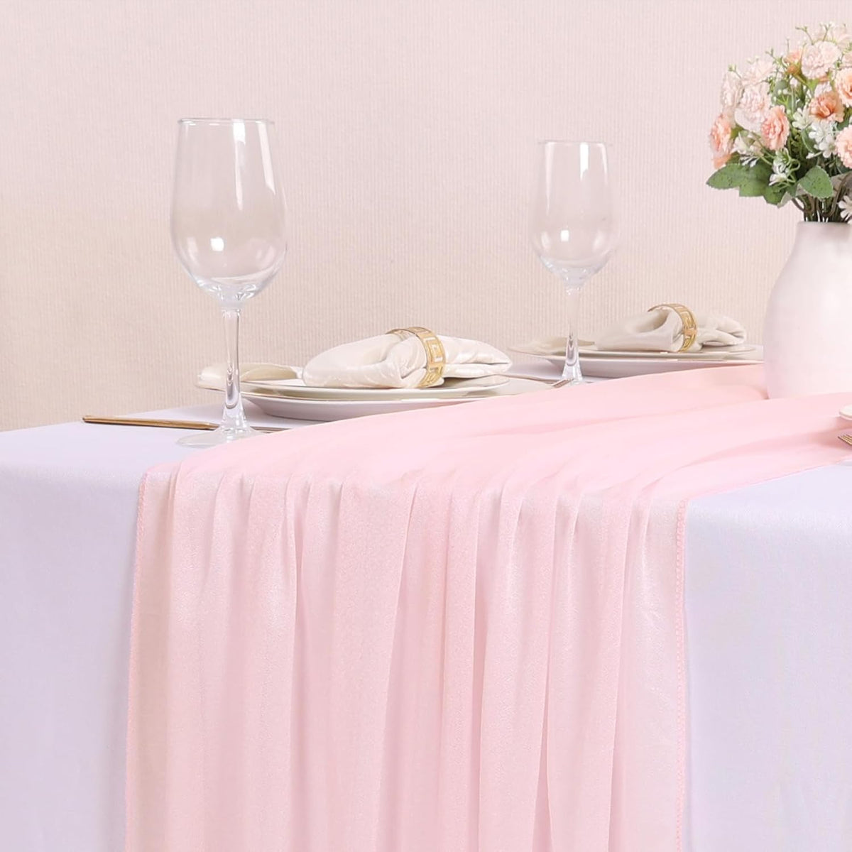 10FT Peach Pink Chiffon Table Runner 30x120 Inches Boho Rustic Sheer Fabric Table Runner for Wedding DecorBridal Shower Birthday Party Decorations