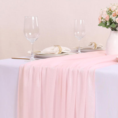 10FT Peach Pink Chiffon Table Runner 30x120 Inches Boho Rustic Sheer Fabric Table Runner for Wedding DecorBridal Shower Birthday Party Decorations