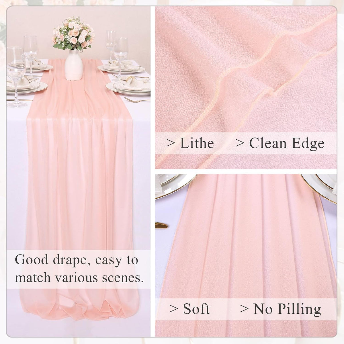 10FT Peach Pink Chiffon Table Runner 30x120 Inches Boho Rustic Sheer Fabric Table Runner for Wedding DecorBridal Shower Birthday Party Decorations