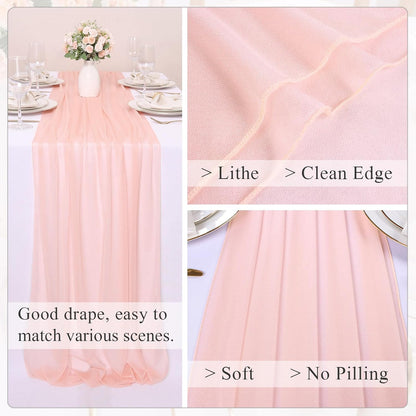10FT Peach Pink Chiffon Table Runner 30x120 Inches Boho Rustic Sheer Fabric Table Runner for Wedding DecorBridal Shower Birthday Party Decorations
