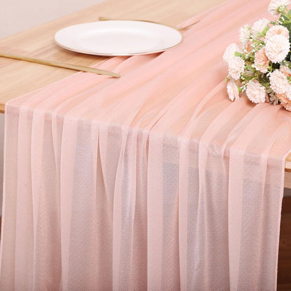 10FT Peach Pink Chiffon Table Runner 30x120 Inches Boho Rustic Sheer Fabric Table Runner for Wedding DecorBridal Shower Birthday Party Decorations
