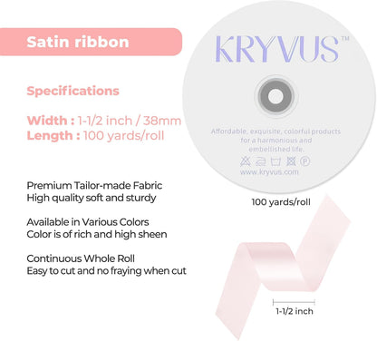 Baby Pink Satin Ribbon 1-1/2 inch X Continuous 100 Yards Pink Ribbon