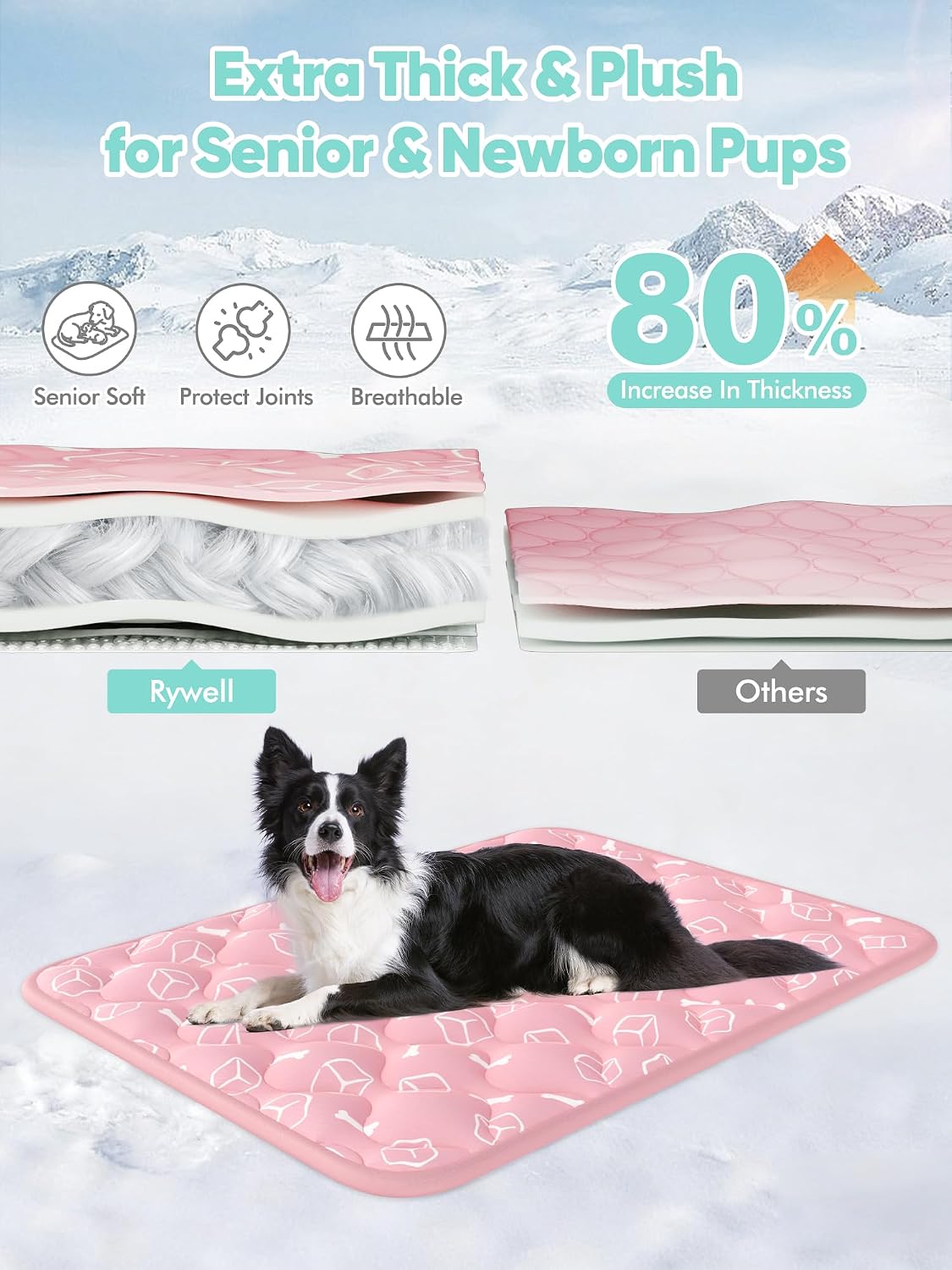 Dog Cooling Mat 2.0,Soft Blush Pink, 44" x 32" Thick & Durable Cooling Mat for Extra Large Dogs, Long-Lasting Cool with Waterproof & Color-Changing Arc-Chill Tech (Q-Max>0.5) Washable&Non-Toxic