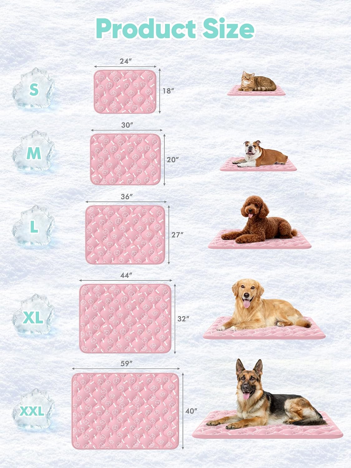 Dog Cooling Mat 2.0,Soft Blush Pink, 44" x 32" Thick & Durable Cooling Mat for Extra Large Dogs, Long-Lasting Cool with Waterproof & Color-Changing Arc-Chill Tech (Q-Max>0.5) Washable&Non-Toxic