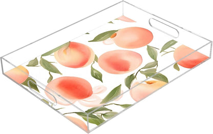 Spill Proof Acrylic Serving Tray, Countertop Organizer 16x12 Inch with Handles for Breakfast, Living Rooms, Coffee, Juice, Kitchen and Desk, (Watercolor Peach)