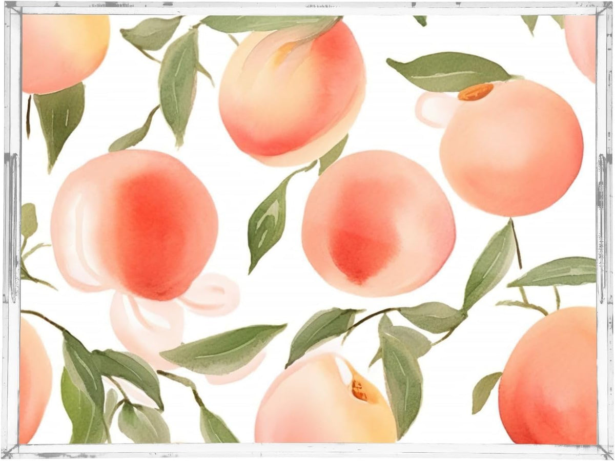 Spill Proof Acrylic Serving Tray, Countertop Organizer 16x12 Inch with Handles for Breakfast, Living Rooms, Coffee, Juice, Kitchen and Desk, (Watercolor Peach)