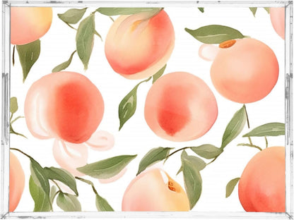 Spill Proof Acrylic Serving Tray, Countertop Organizer 16x12 Inch with Handles for Breakfast, Living Rooms, Coffee, Juice, Kitchen and Desk, (Watercolor Peach)
