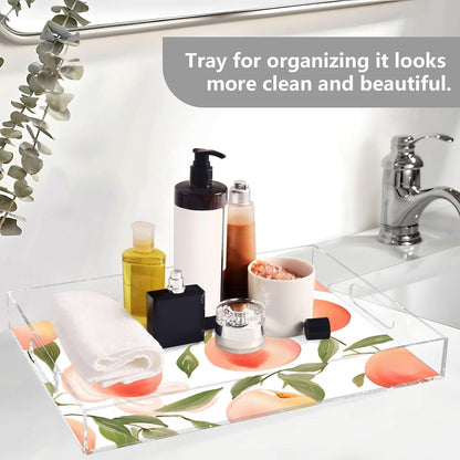 Spill Proof Acrylic Serving Tray, Countertop Organizer 16x12 Inch with Handles for Breakfast, Living Rooms, Coffee, Juice, Kitchen and Desk, (Watercolor Peach)
