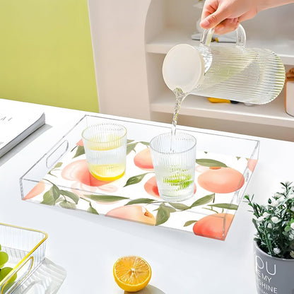 Spill Proof Acrylic Serving Tray, Countertop Organizer 16x12 Inch with Handles for Breakfast, Living Rooms, Coffee, Juice, Kitchen and Desk, (Watercolor Peach)