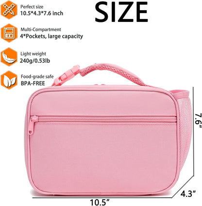 Insulated Lunch Box for School, Thermal Reusable Durable Freezable Lunch Bags for Kids Boys Girls Men Women - Small Soft Cooler Portable Lunch Tote Kit for Work Picnic Travel,Pink