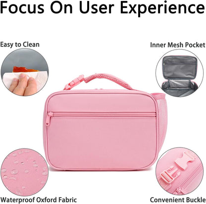 Insulated Lunch Box for School, Thermal Reusable Durable Freezable Lunch Bags for Kids Boys Girls Men Women - Small Soft Cooler Portable Lunch Tote Kit for Work Picnic Travel,Pink