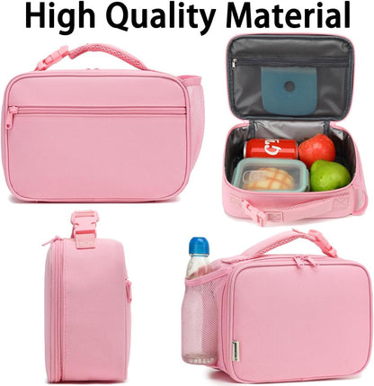 Insulated Lunch Box for School, Thermal Reusable Durable Freezable Lunch Bags for Kids Boys Girls Men Women - Small Soft Cooler Portable Lunch Tote Kit for Work Picnic Travel,Pink