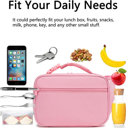 Insulated Lunch Box for School, Thermal Reusable Durable Freezable Lunch Bags for Kids Boys Girls Men Women - Small Soft Cooler Portable Lunch Tote Kit for Work Picnic Travel,Pink