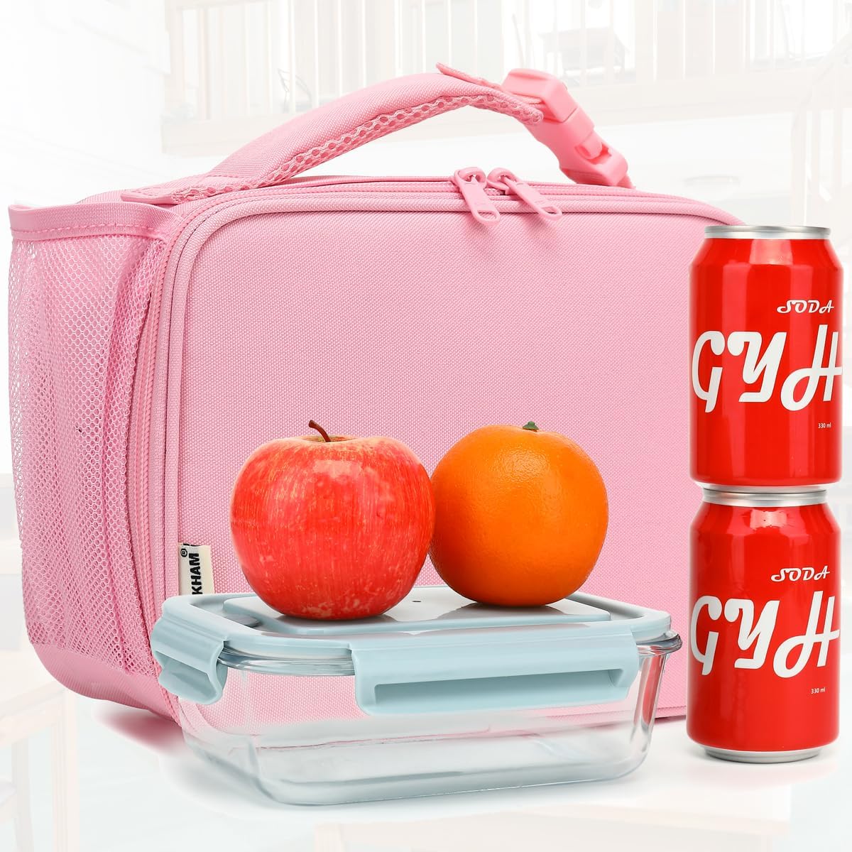 Insulated Lunch Box for School, Thermal Reusable Durable Freezable Lunch Bags for Kids Boys Girls Men Women - Small Soft Cooler Portable Lunch Tote Kit for Work Picnic Travel,Pink