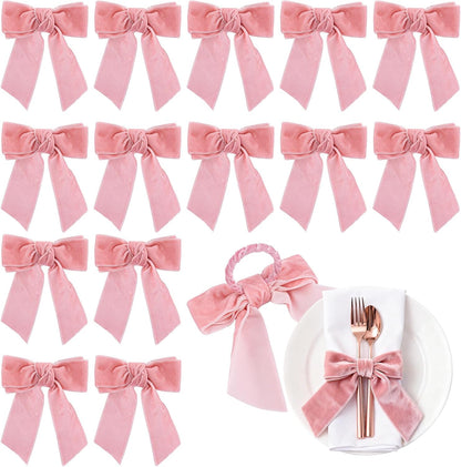 15 Pack Napkin Rings Velvet 4.05 x 4.92 Inch Bow Serviette Ring