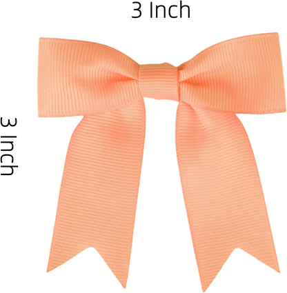 Meseey 50 Pcs 3 Inches Grosgrain Ribbon Twist Tie Bows Pretied Premade Craft Bows for Treat Bags Gift Wrapping Basket Wedding Baby Shower Brithday Christmas Party (Peach)