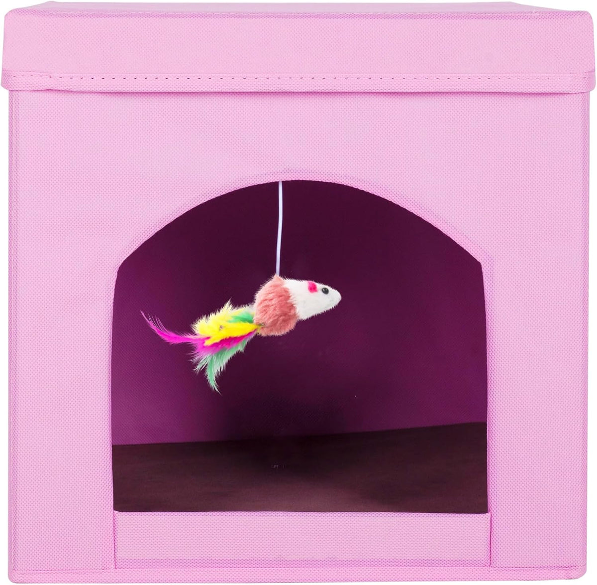 Collapsible Cat House, Foldable Kitty Cat Cube and Cat Cave with Bed, Cat Stool Condo for Indoor Cats Gifts, 13 x 13 x 13 inches (Pink)