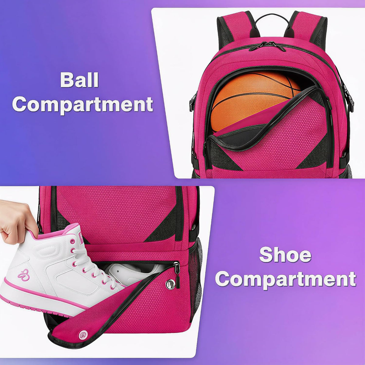 Basketball Bag Backpack with Ball & Shoes Compartment for Soccer Ball Volleyball Football, Large Sports Bag Backpack