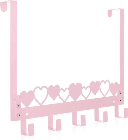 Pink Heart Over Door Towel Rack 5 Hooks