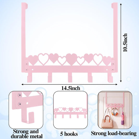 Pink Heart Over Door Towel Rack 5 Hooks