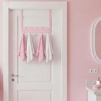 Pink Heart Over Door Towel Rack 5 Hooks