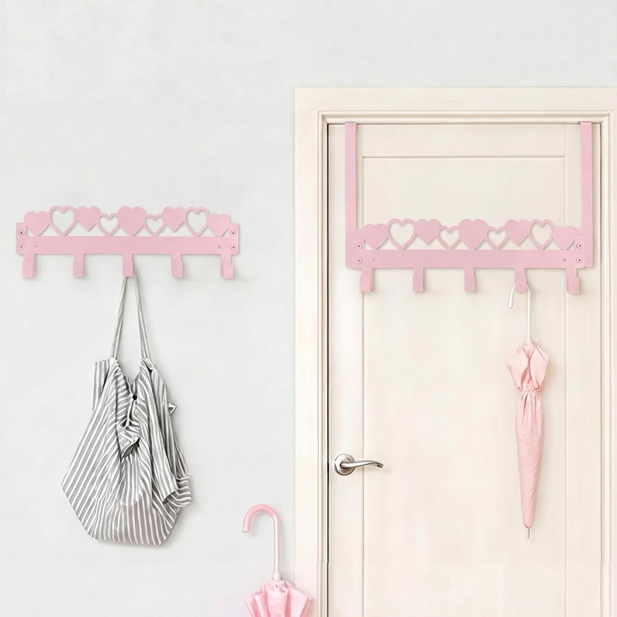Pink Heart Over Door Towel Rack 5 Hooks