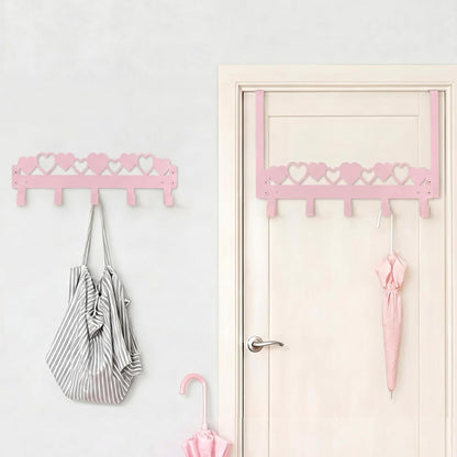 Pink Heart Over Door Towel Rack 5 Hooks