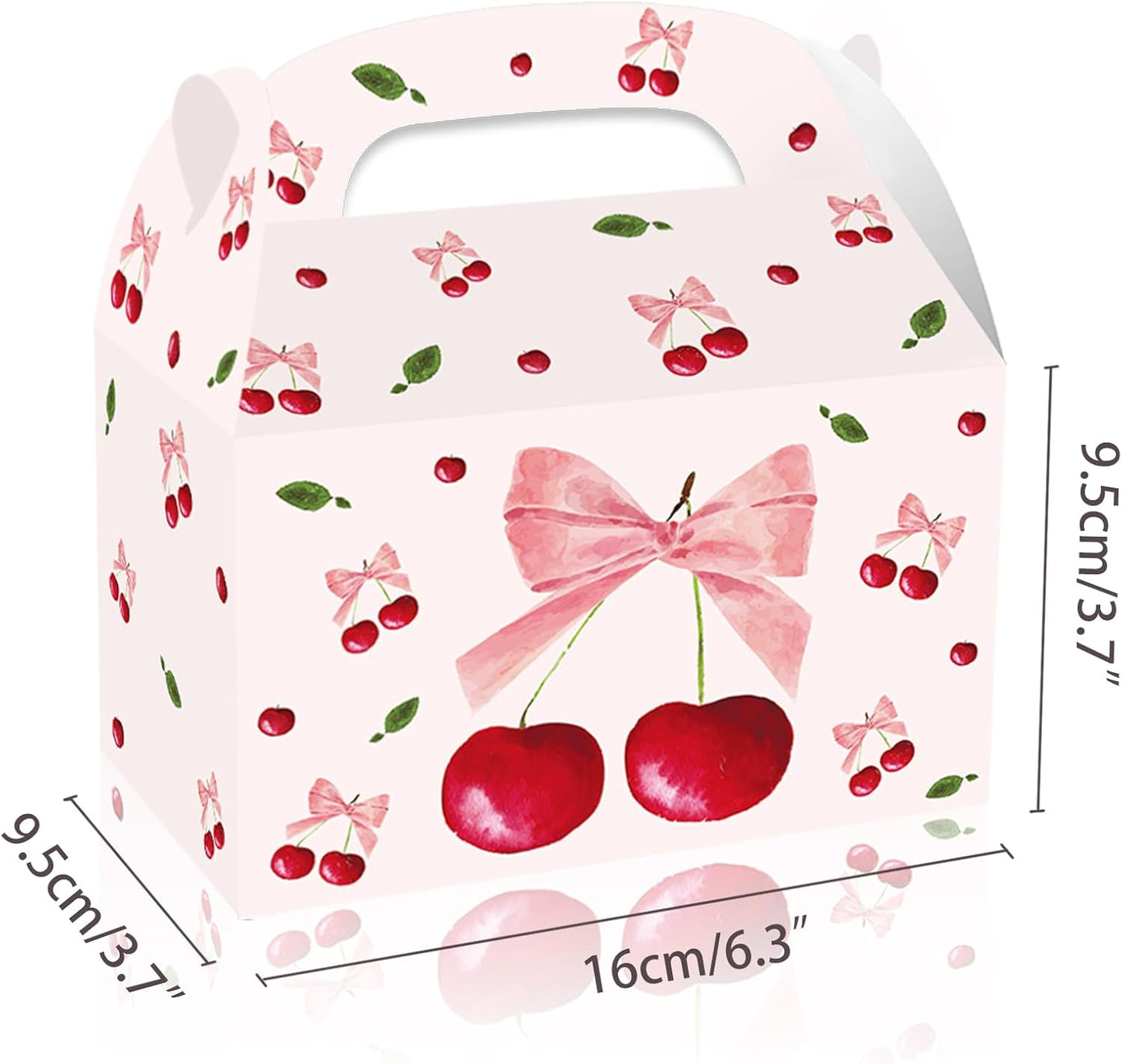 12Pcs Pink Bow Party Favor Boxes, Beautiful Fruit Cherry Pink Bow Birthday Party Gift Candy Handheld Paper Box, Red Coquette Bows Cherry Gift Paper Container for Birthday Engagement Party