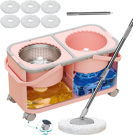 Easy-Rinse Mop Bucket Gen 2, Clean/Dirty Water Separation,Pink