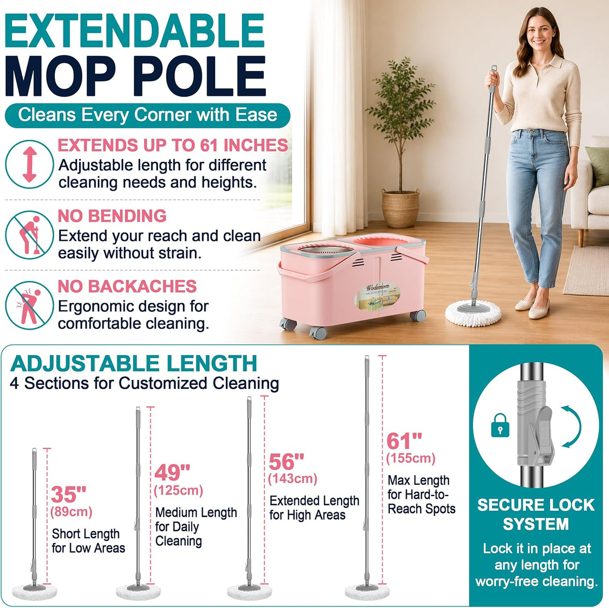 Easy-Rinse Mop Bucket Gen 2, Clean/Dirty Water Separation,Pink