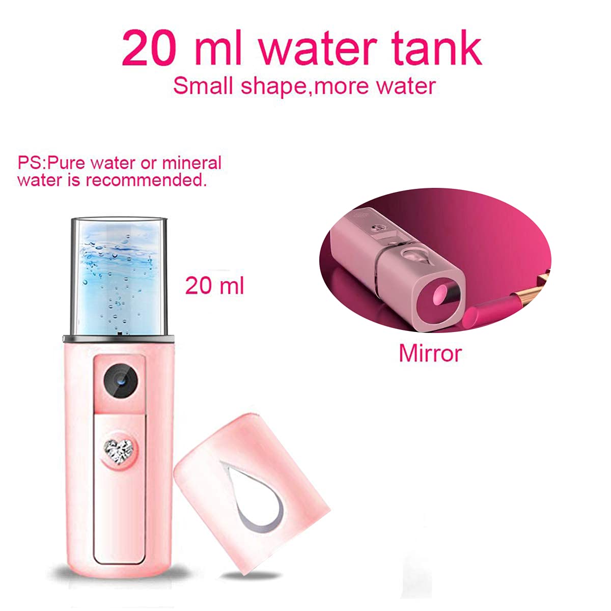 Nano Facial Steamer Mist Spray Eyelash Extensions Cleaning Pores Water SPA Moisturizing Hydrating Face Sprayer USB Rechargeable Mini Beauty Device (Pink)
