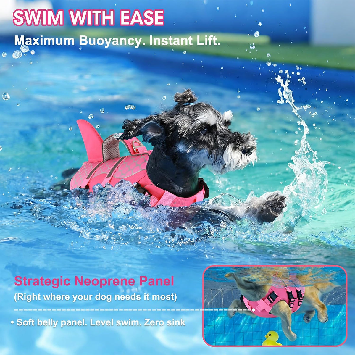 Dog Life Jacket Shark, Neoprene Harness Dog Life Vest with Lift Handle, Reflective Adjustable Pet Swim Float Vest for Small Medium Large Dogs - Pink Scales, XS