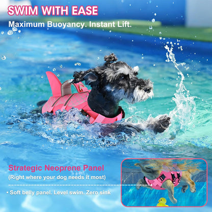 Dog Life Jacket Shark, Neoprene Harness Dog Life Vest with Lift Handle, Reflective Adjustable Pet Swim Float Vest for Small Medium Large Dogs - Pink Scales, XS