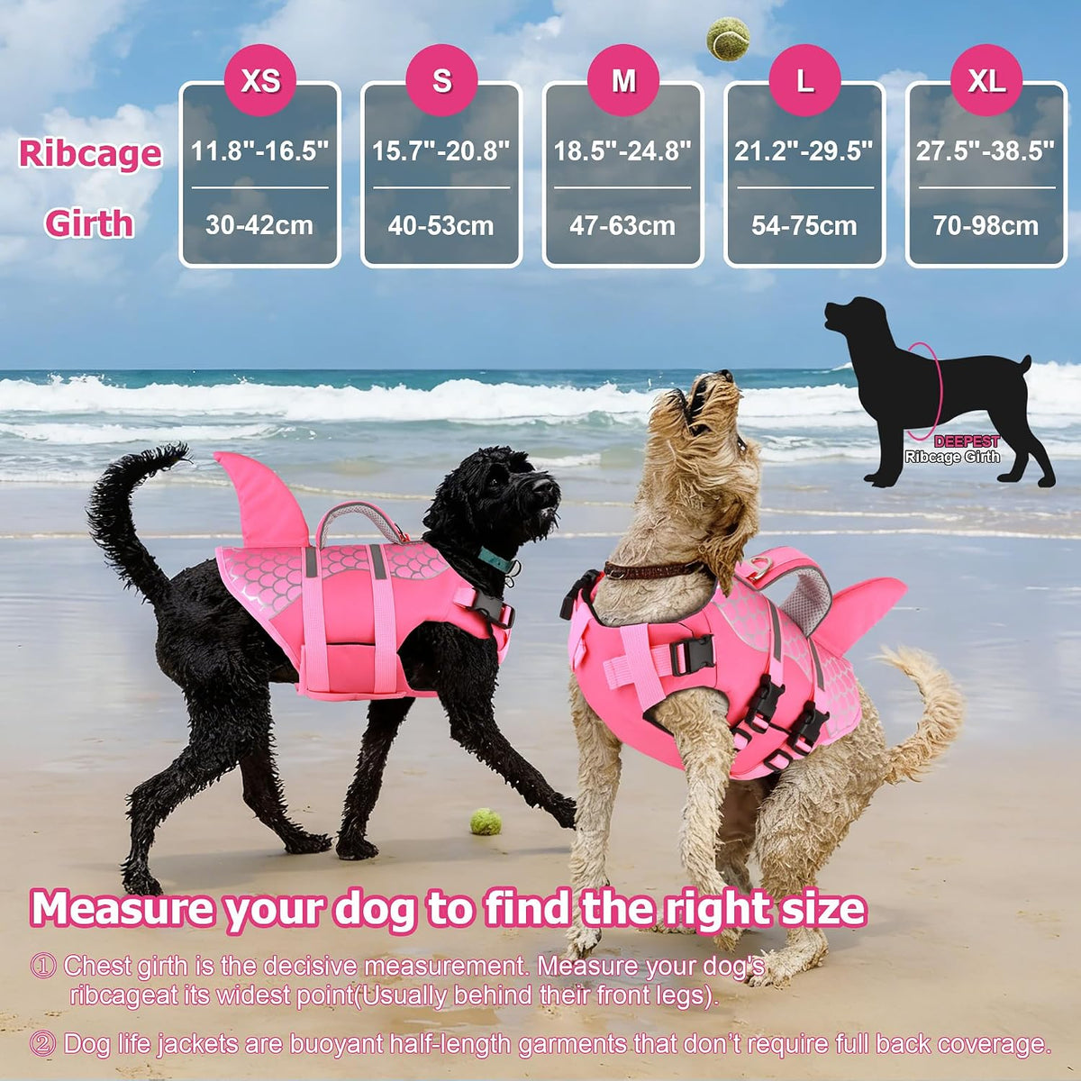 Dog Life Jacket Shark, Neoprene Harness Dog Life Vest with Lift Handle, Reflective Adjustable Pet Swim Float Vest for Small Medium Large Dogs - Pink Scales, XS