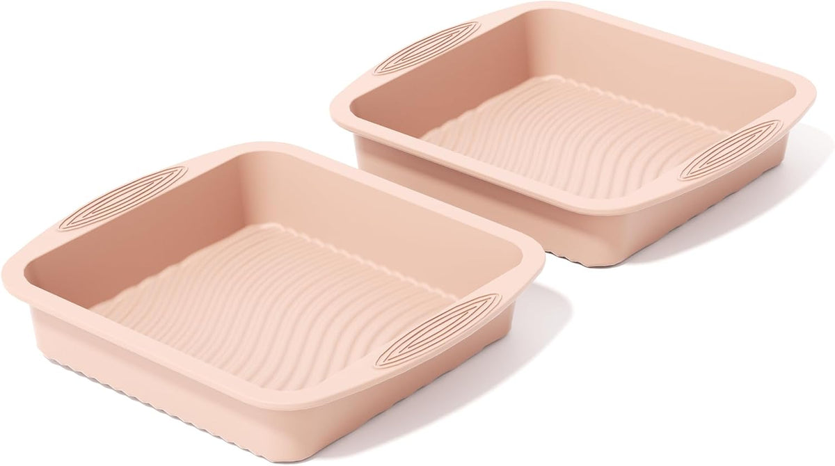 Silicone Square Cake Pan - 10 inch silicone baking pans, Non-Stick, Heat Resistant baking molds are perfect for Cakes, Brownies, Cheesecakes, Pie, Bread (pink)