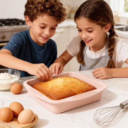 Silicone Square Cake Pan - 10 inch silicone baking pans, Non-Stick, Heat Resistant baking molds are perfect for Cakes, Brownies, Cheesecakes, Pie, Bread (pink)