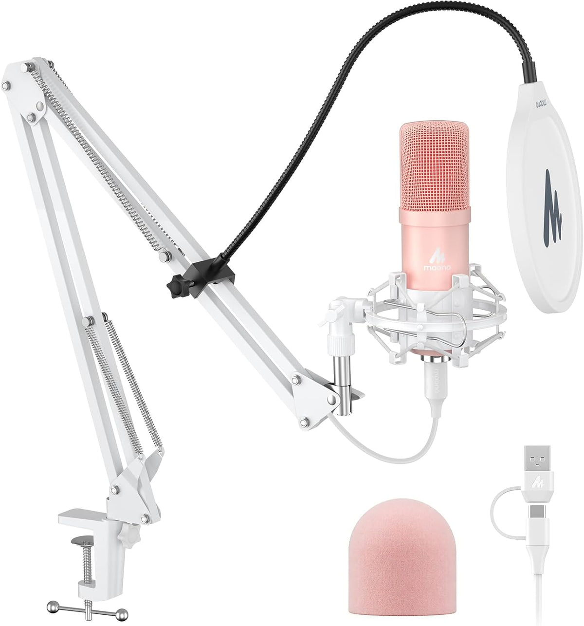 A04 Pink USB Microphone, 192kHz/24Bit Condenser Mic for PC Podcast